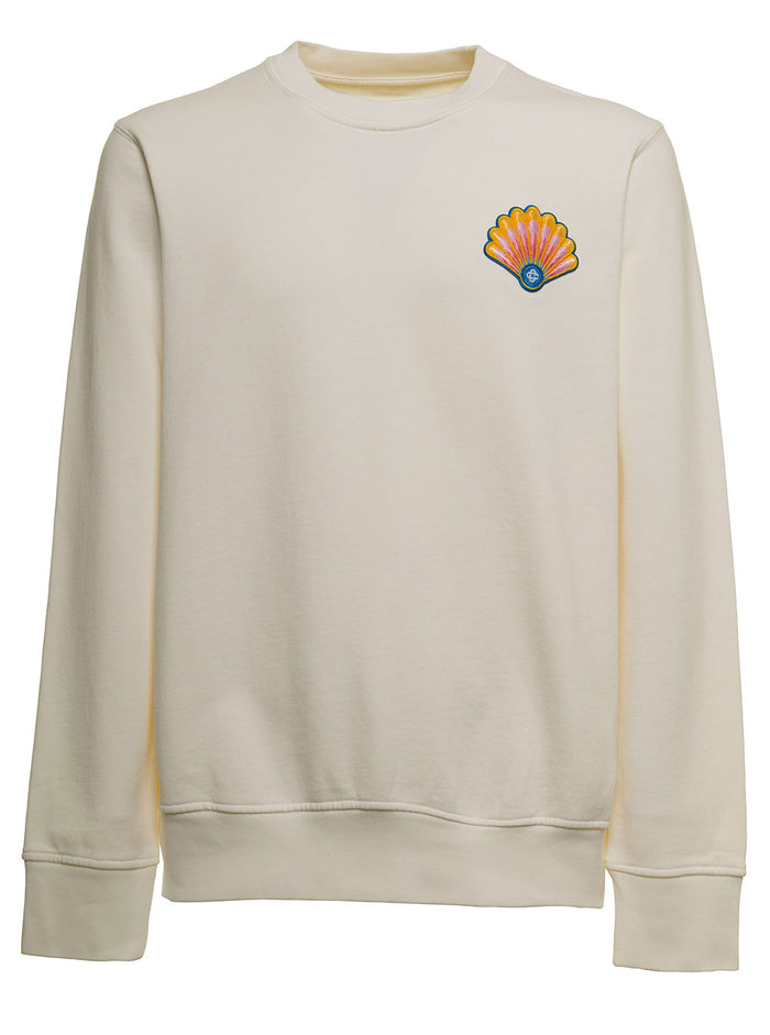 White Cotton Sweatshirt With Logo Patch Casablanca Man Organic Sweatshirts