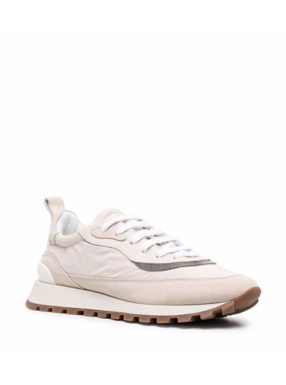 Runner Low Beige Fabric And Leather Sneakers Brunello Cucinelli Woman