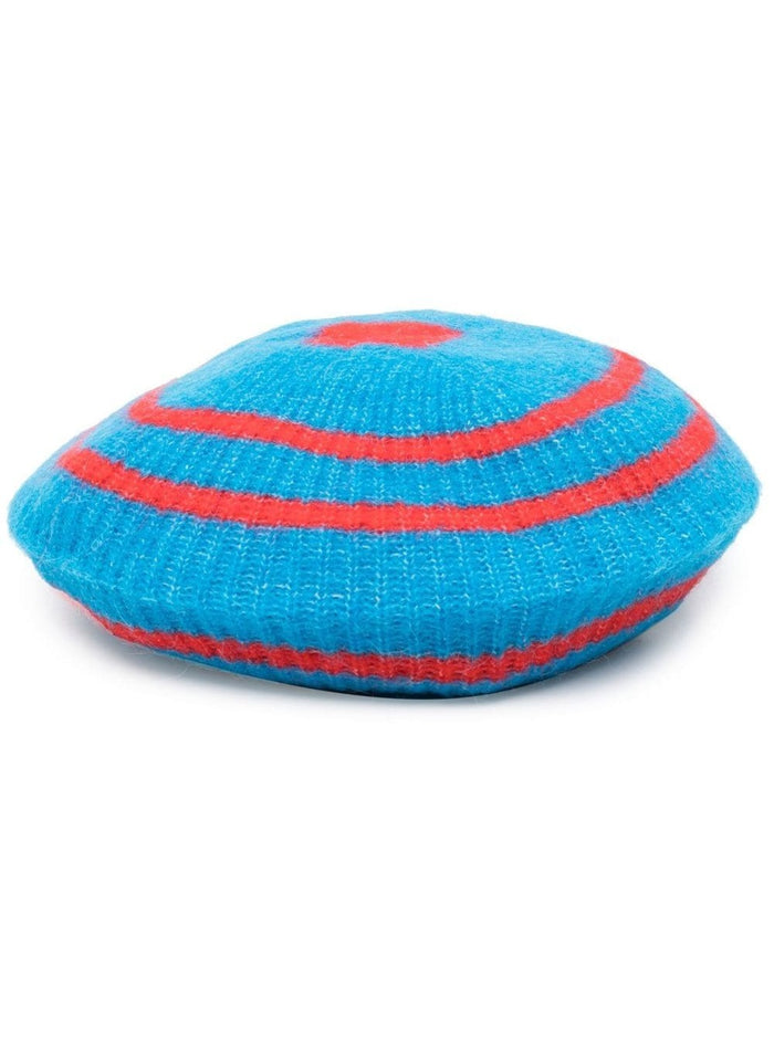 Striped Merino Wool Beret Ganni Woman Light Blue Hats And Gloves