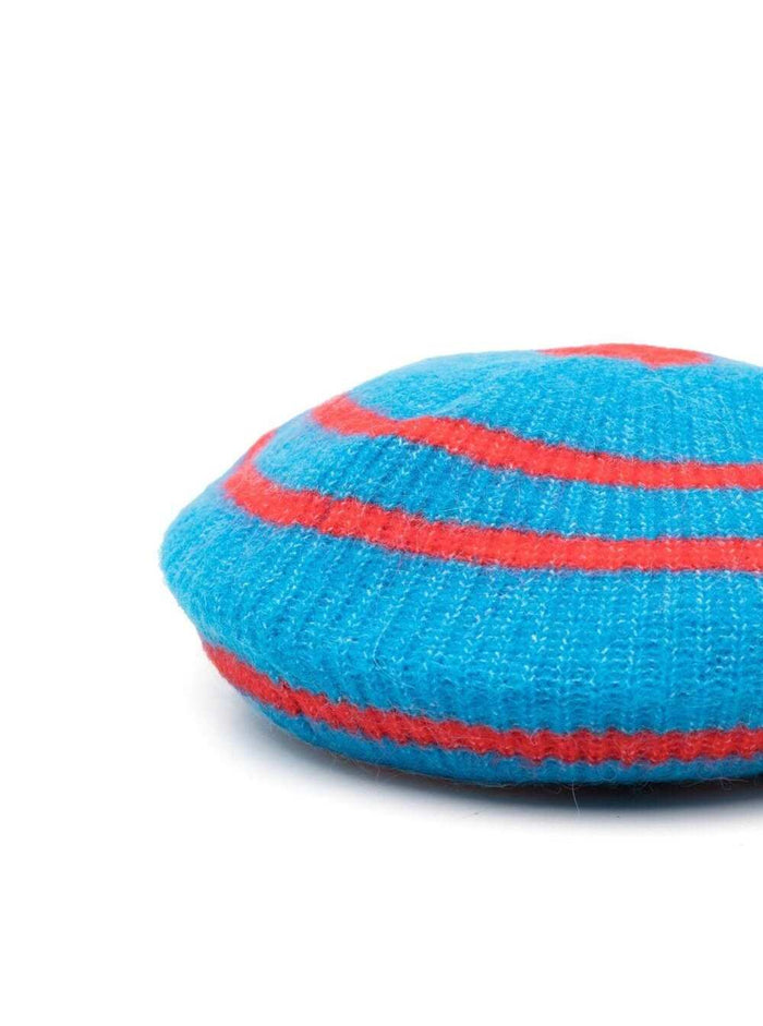 Striped Merino Wool Beret Ganni Woman Light Blue Hats And Gloves