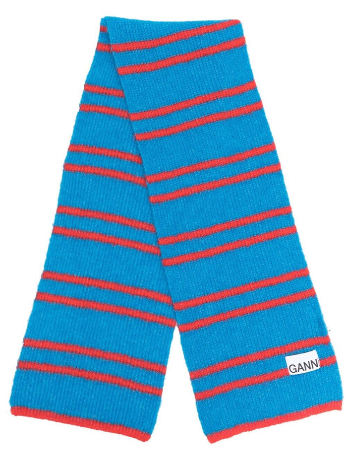 Striped Merino Wool Scarf Ganni Woman Scarfs And Foulards
