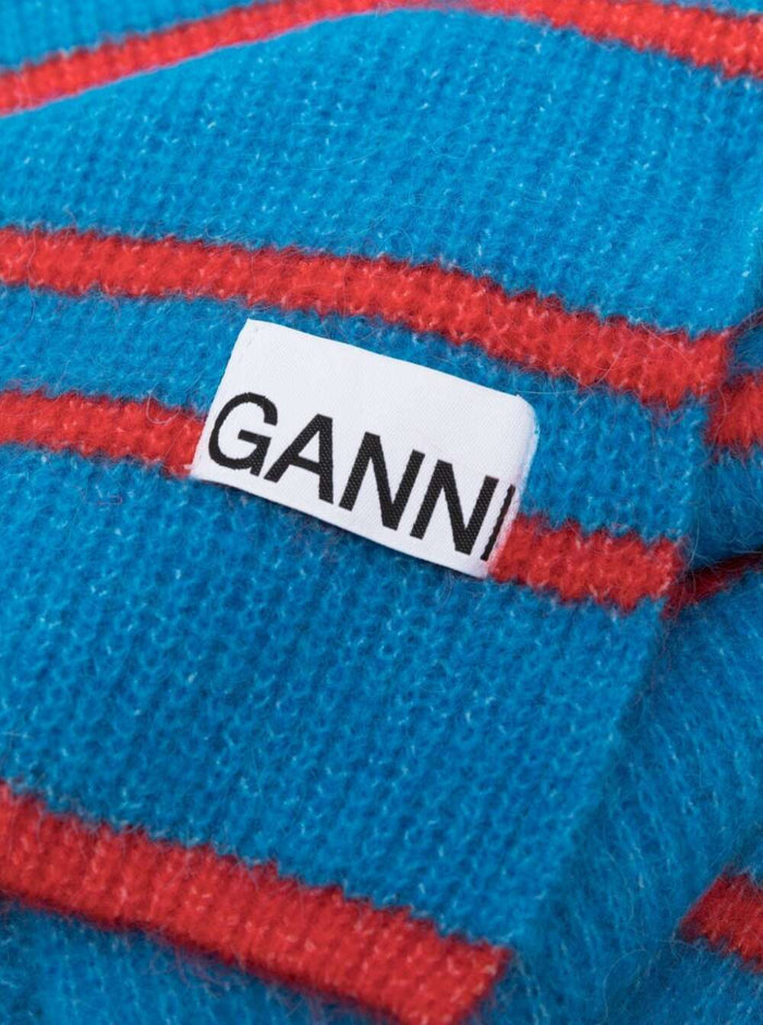 Striped Merino Wool Scarf Ganni Woman Scarfs And Foulards