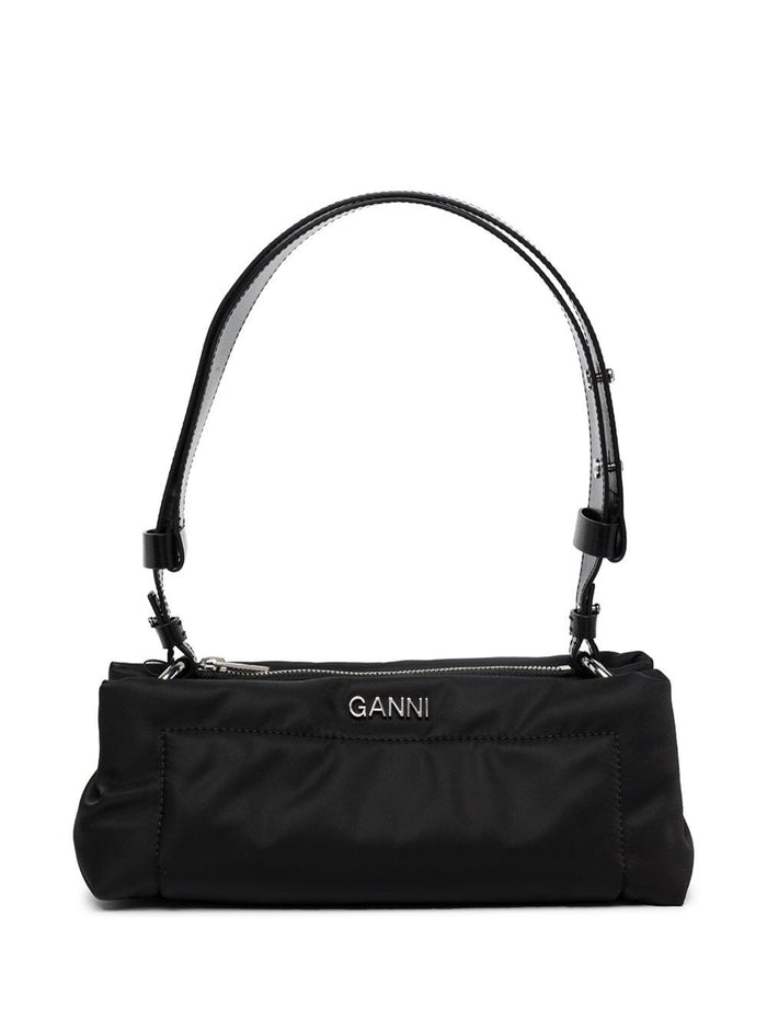 Piillow Black Recycled Fabric Ganni Woman Shoulder Bags