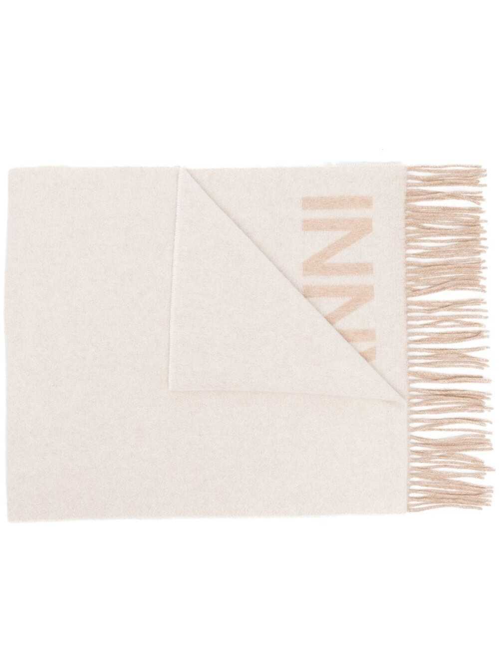 White And Beige Recycled Wool Scarf With Logo Ganni Woman Scarfs Foulards