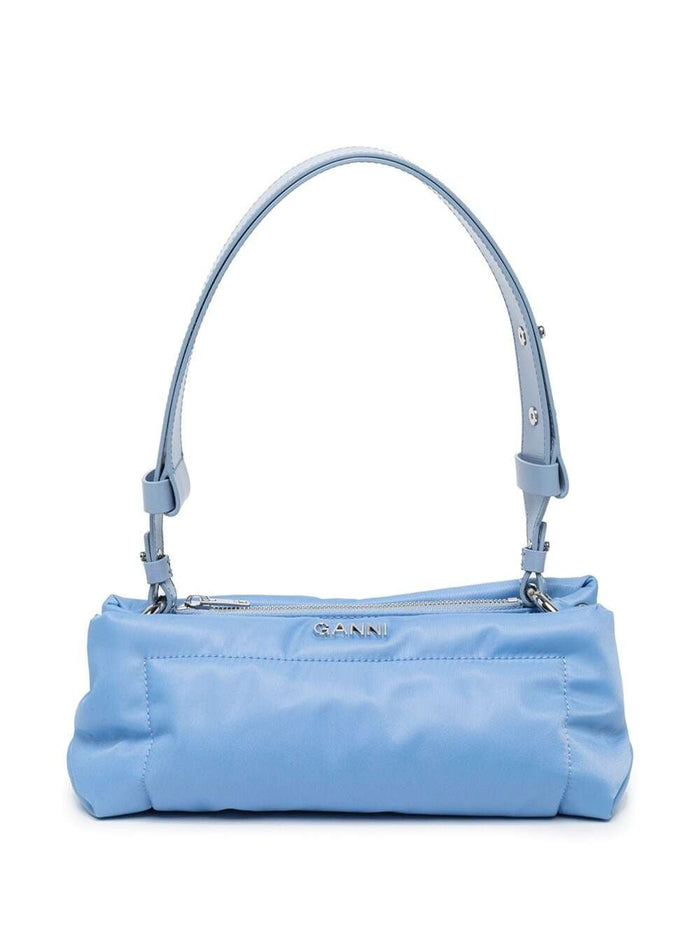 Pillow Baguette Recycled Light Blue Nylon Shoulder Bag Ganni Woman