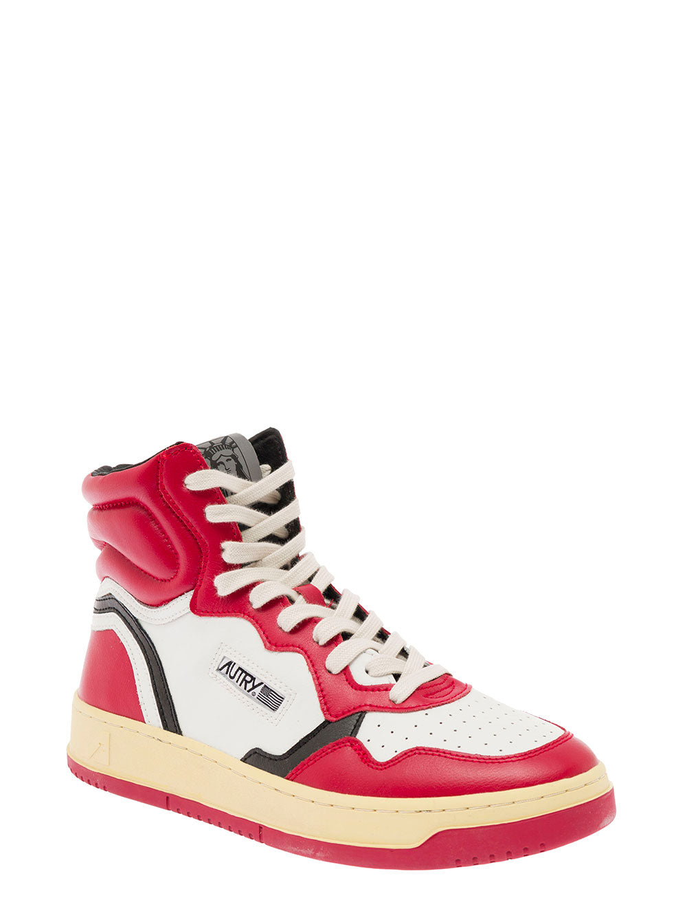 High Top Multicolor Leather Sneaker Autry Man Red Cow + Nylon