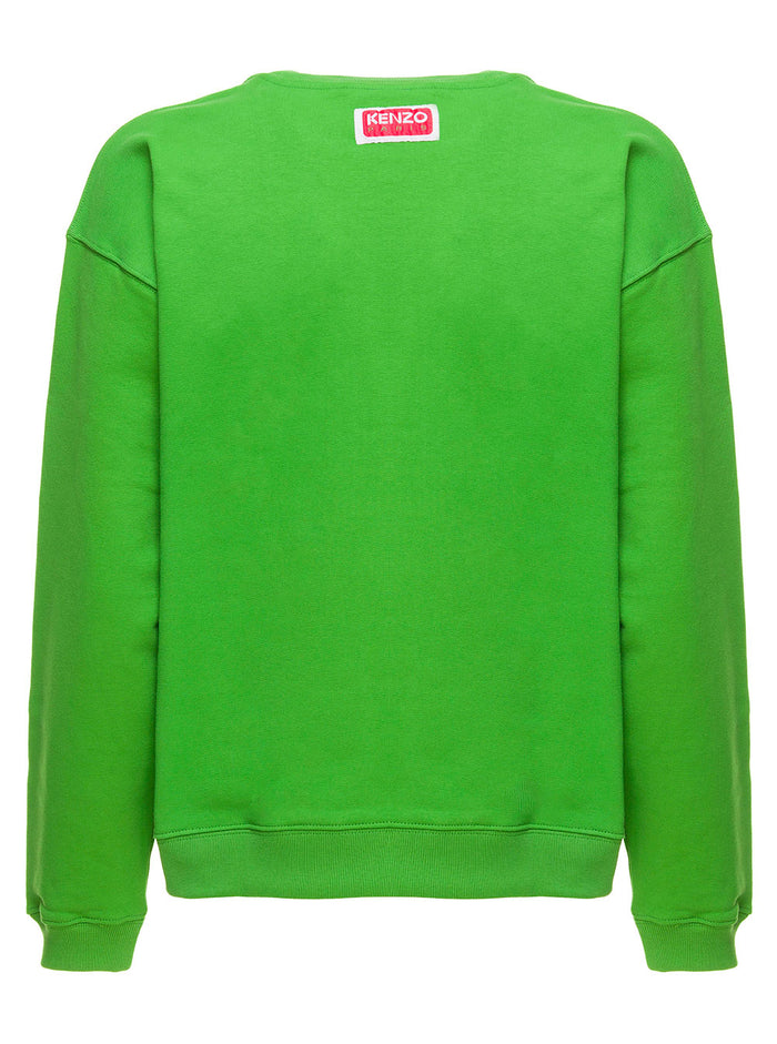 Green Jersey Hoodie With Flower Logo Print Kenzo Woman Cotton Elastane Sweatshirts