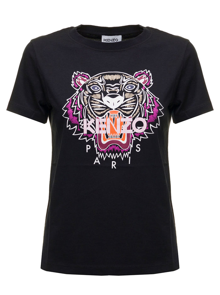 Black Cotton T-Shirt With Tiger Logo Kenzo Woman Tshirts And Polo Shirts