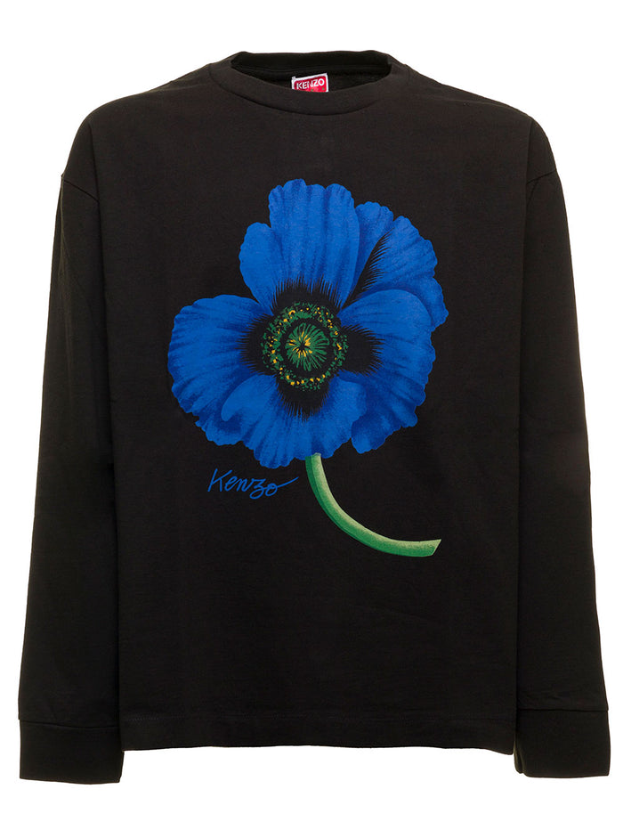 Seasonal Black Cotton Sweatshirtwith With Logo Print Kenzo Man Sweatshirts