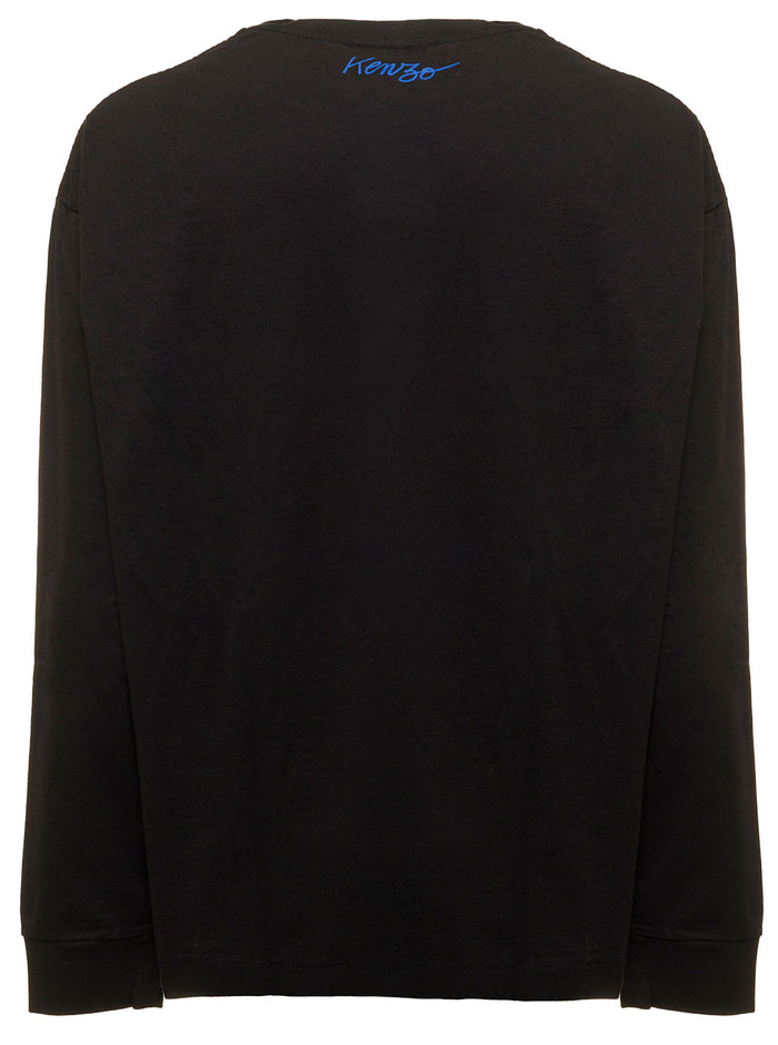 Seasonal Black Cotton Sweatshirtwith With Logo Print Kenzo Man Sweatshirts