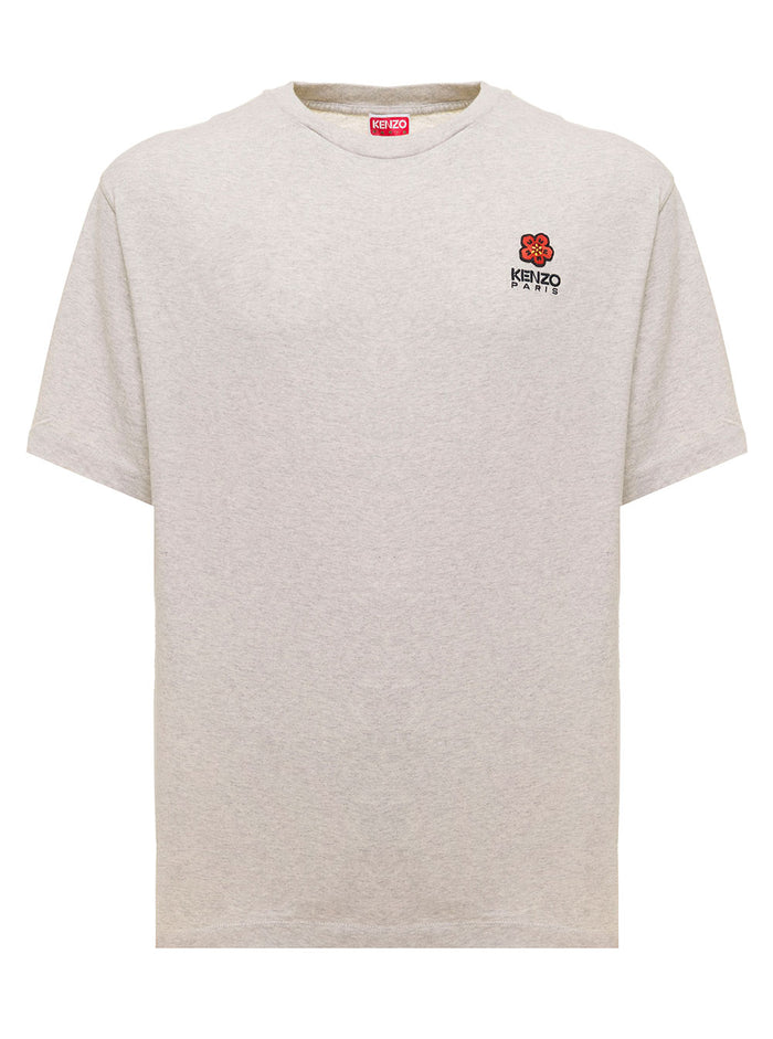 Crest Melange Gray Cotton T-Shirt With Kenzo Mens Logo Patch Grey Tshirts And Polo Shirts