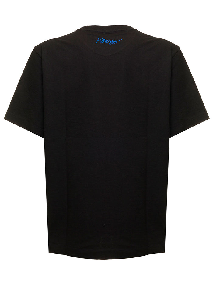 Black T-Shirt Cotton With Poppy Print Kenzo Man Tshirts And Polo Shirts