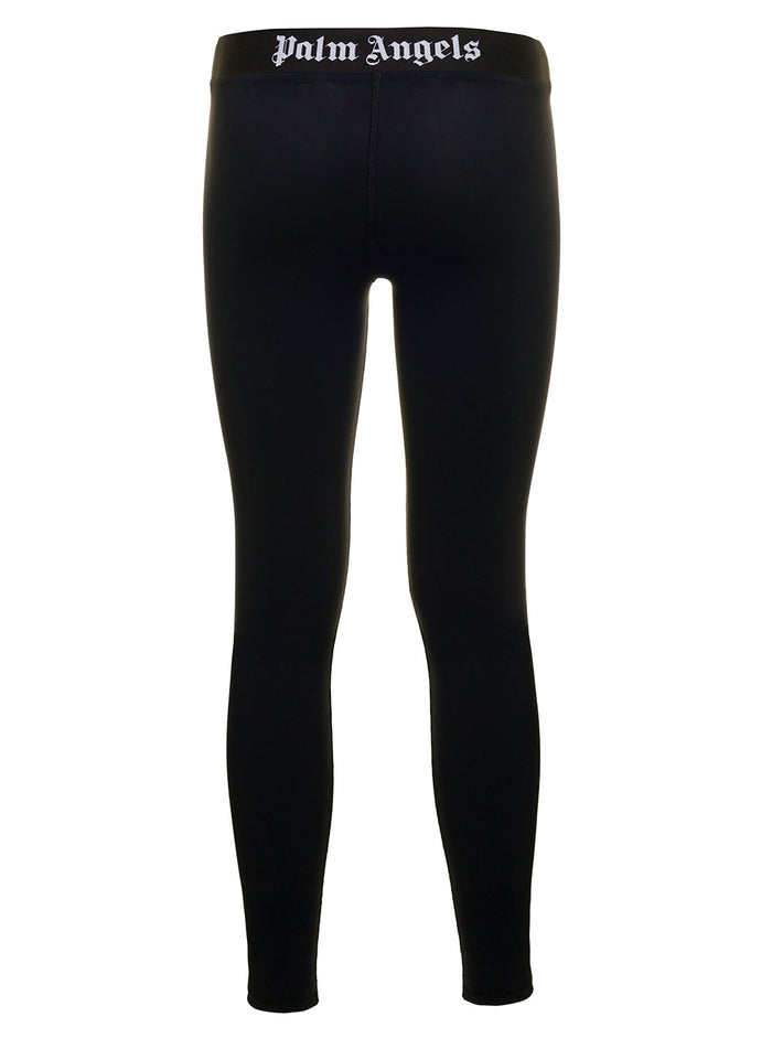 Black Technical Fabric Leggings With Logo Palm Angels Woman Polyamide Elastane Trousers