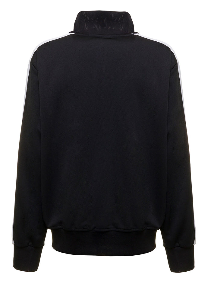 Classic Track Black And White Technical Fabric Sweatshirt With Logo Print Palm Angels Woman Polyester Sweatshirts