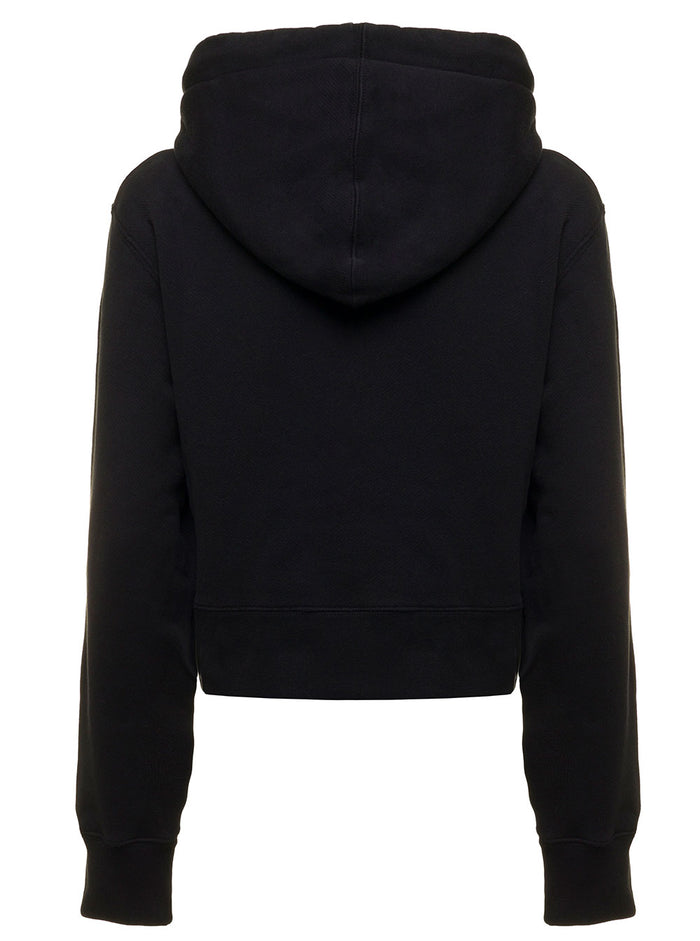 Black Cotton Hoodie With Logo Bear Print Palm Angels Woman Sweatshirts