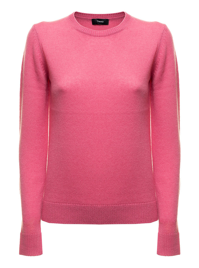 Pink Cashmere Crew Neck Sweater Theory Woman Jersey