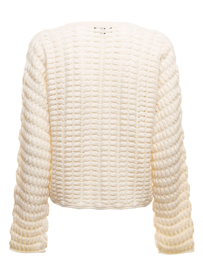 Hanelee Wool And Cashmere Quilted Cream Colored Cardigan Theory Woman White Jersey