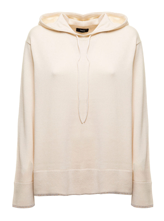 Cotton And Cashmere Cream Colored Hoodie Theory Woman White Sweatshirts