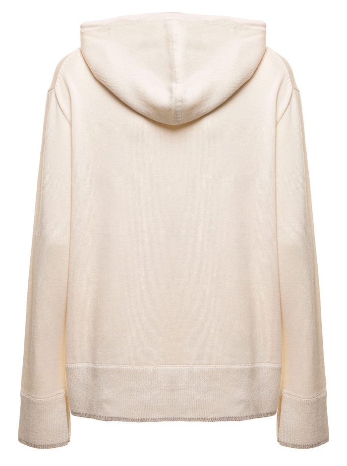 Cotton And Cashmere Cream Colored Hoodie Theory Woman White Sweatshirts