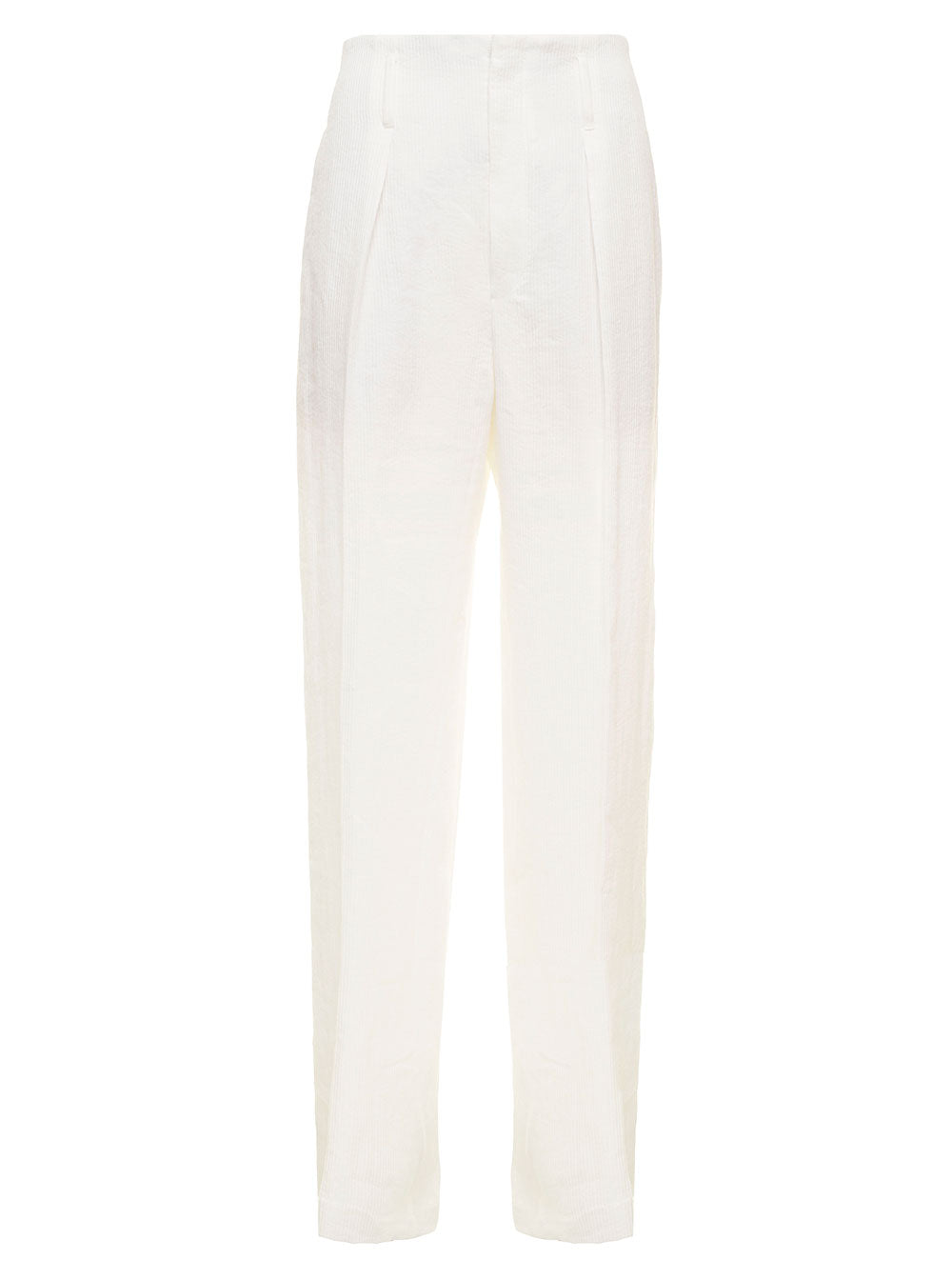 High Waist White Cotton And Linen Pants With Pence Brunello Cucinelli Woman Trousers