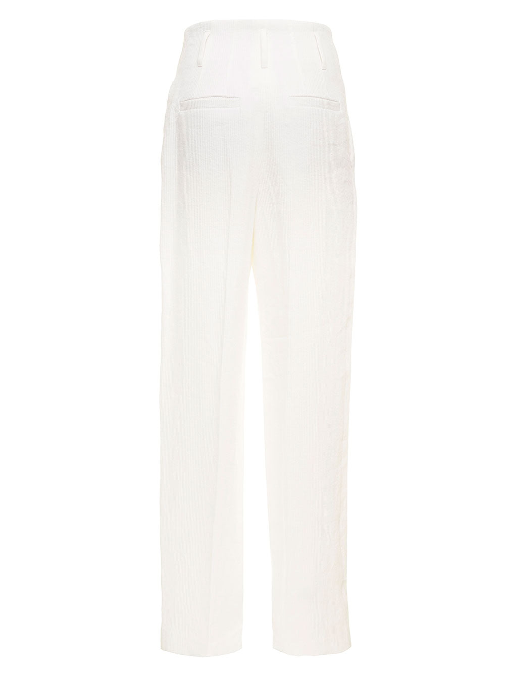 High Waist White Cotton And Linen Pants With Pence Brunello Cucinelli Woman Trousers