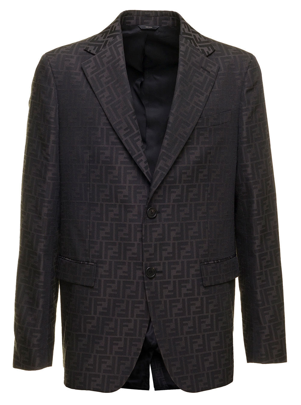 Ff Jacquard Fabric Boxy Black Jacket Fendi Man Polyester Cotton Blazers