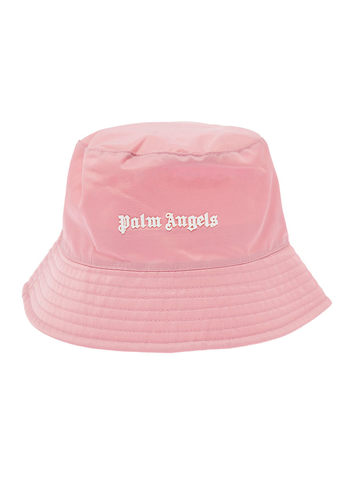 Pink Cotton Classic Bucket Hat With Logo Palm Angels Woman And Gloves