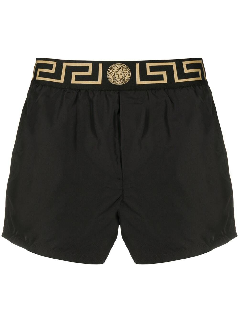 Black Nylon Swim Shorts With Greca Detail Versace Man Polyester Beachwear