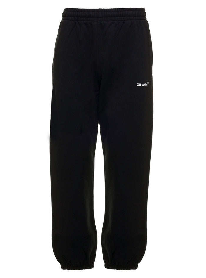 Helvetica Black Cotton Jersey Jogger With Logo Off White Man Trousers