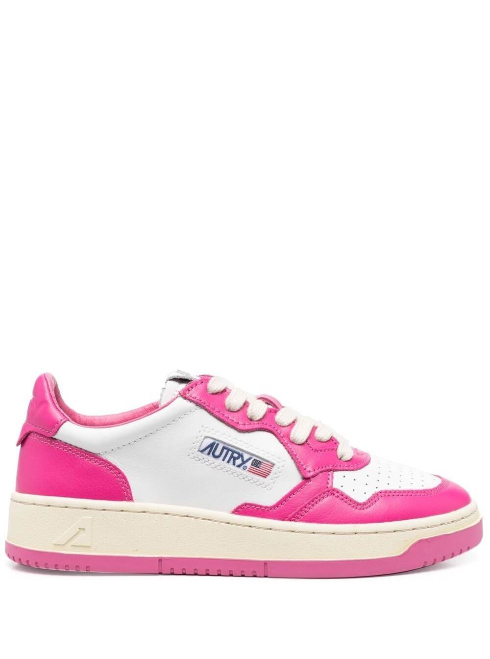 Bicolor Leather Sneakers With Logo Autry Woman Pink Cow