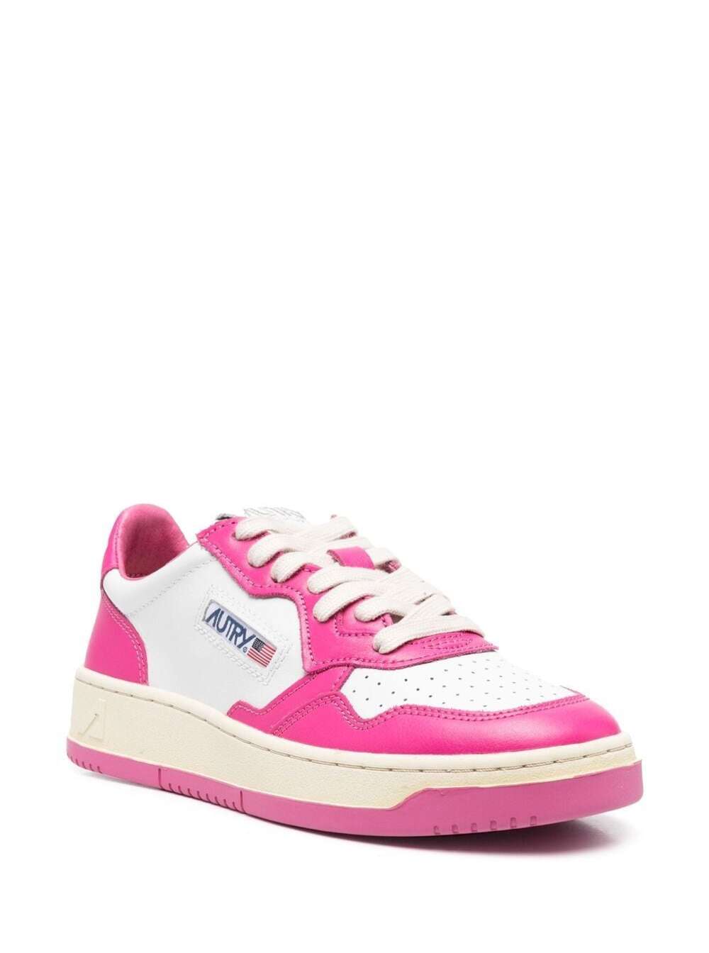 Bicolor Leather Sneakers With Logo Autry Woman Pink Cow