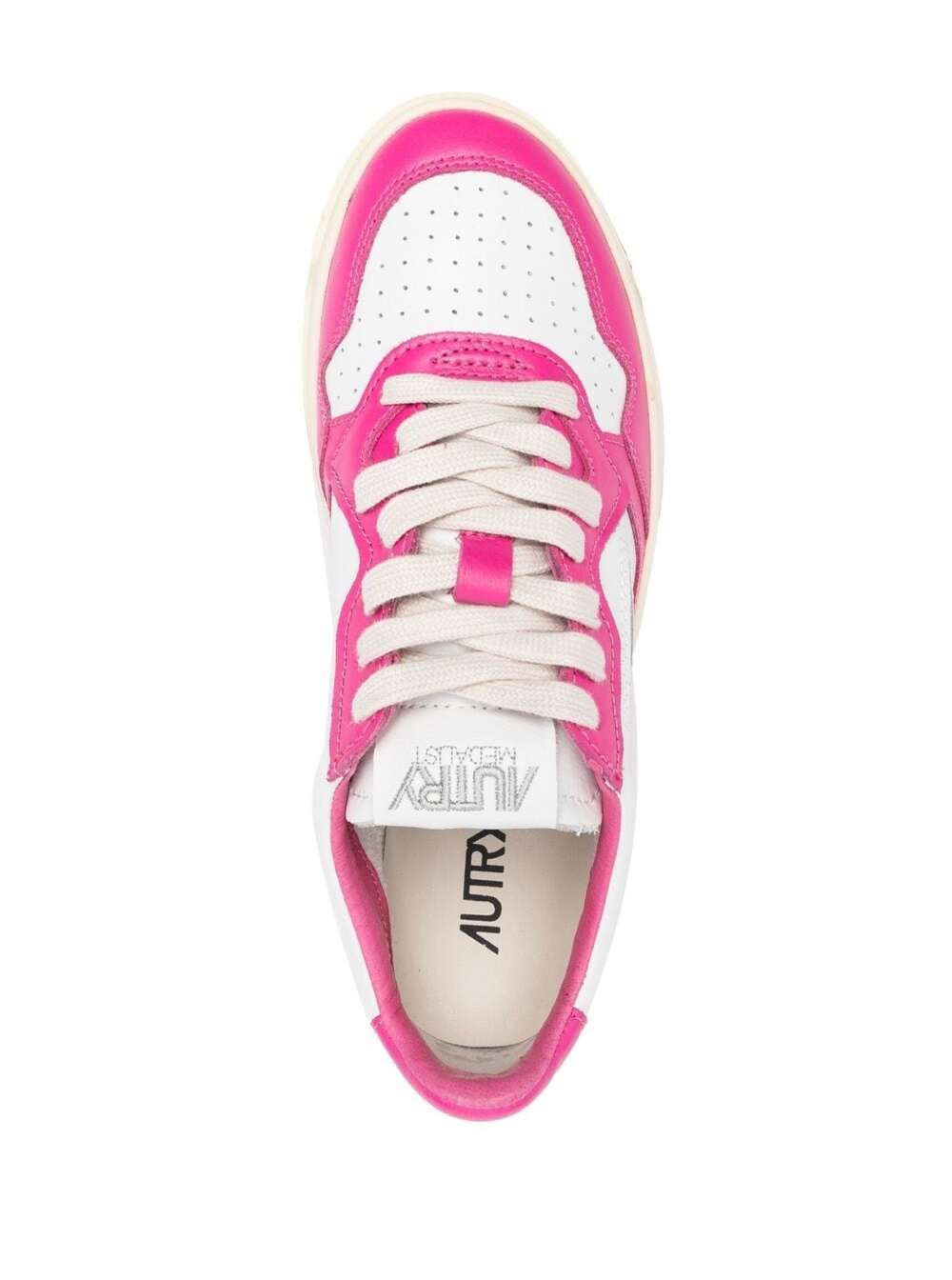 Bicolor Leather Sneakers With Logo Autry Woman Pink Cow
