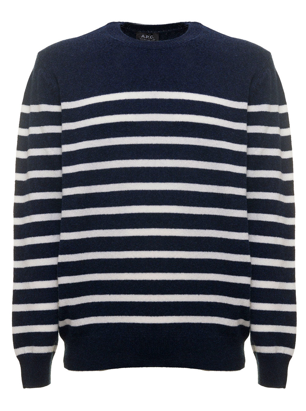 A.p.c Mens Striped Cotton And Wool Pullover Blu Jersey