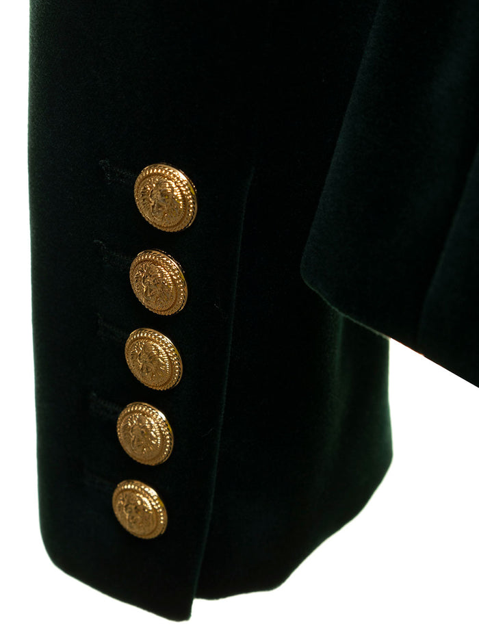Double-Breasted Green Velvet Blazer Balmain Woman Cotton Blazers