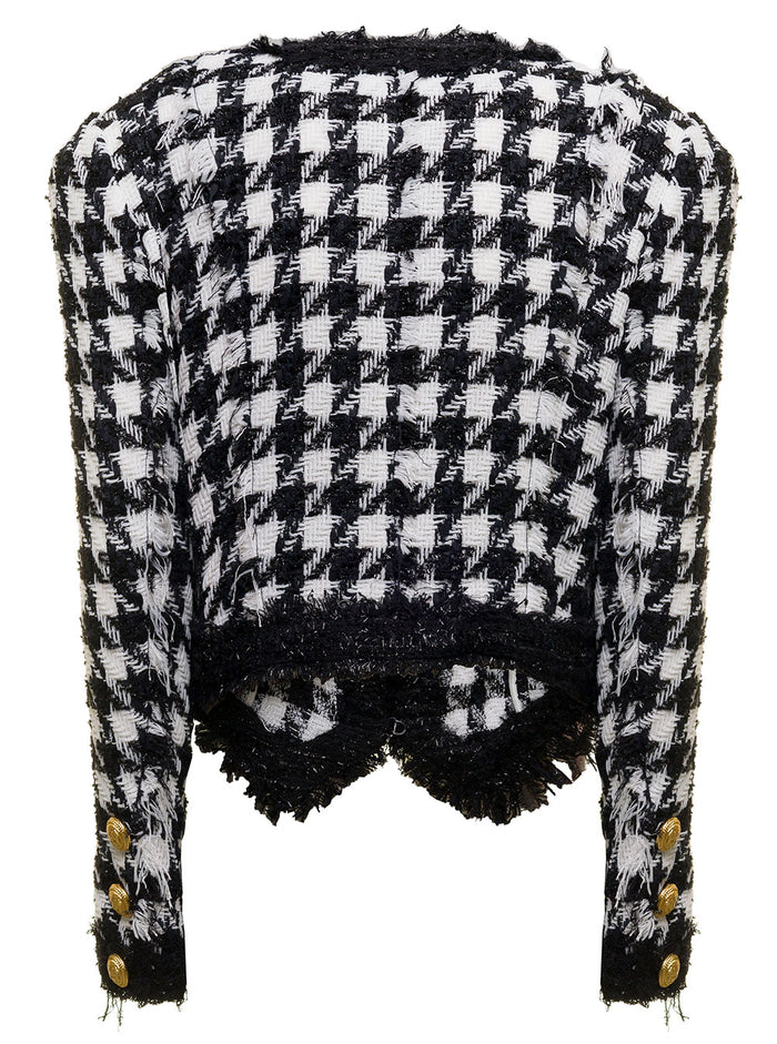 Pied De Poule White And Black Tweed Wool Blazer Balmain Woman Blazers
