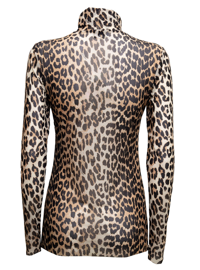 Ganni Womans High Neck Recycled Animalier Fabric Sweater Nylon Spandex Jersey