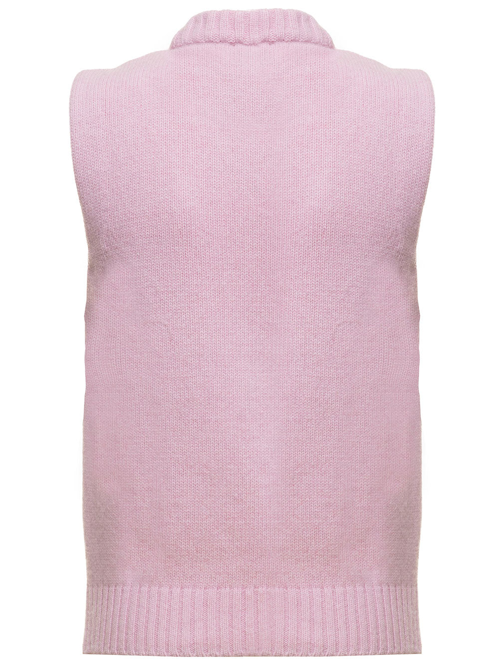 Pinkrecycled Fabric Vest With Logo Print Ganni Woman Pink Recycled Wool Polyamide Blazers