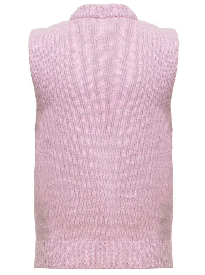 Pinkrecycled Fabric Vest With Logo Print Ganni Woman Pink Recycled Wool Polyamide Blazers