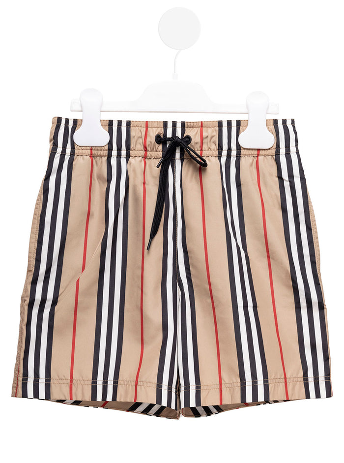 Icon Stripes Nylon Swim Shorts Burbeerry Kids Boy Beige Polyester Beachwear