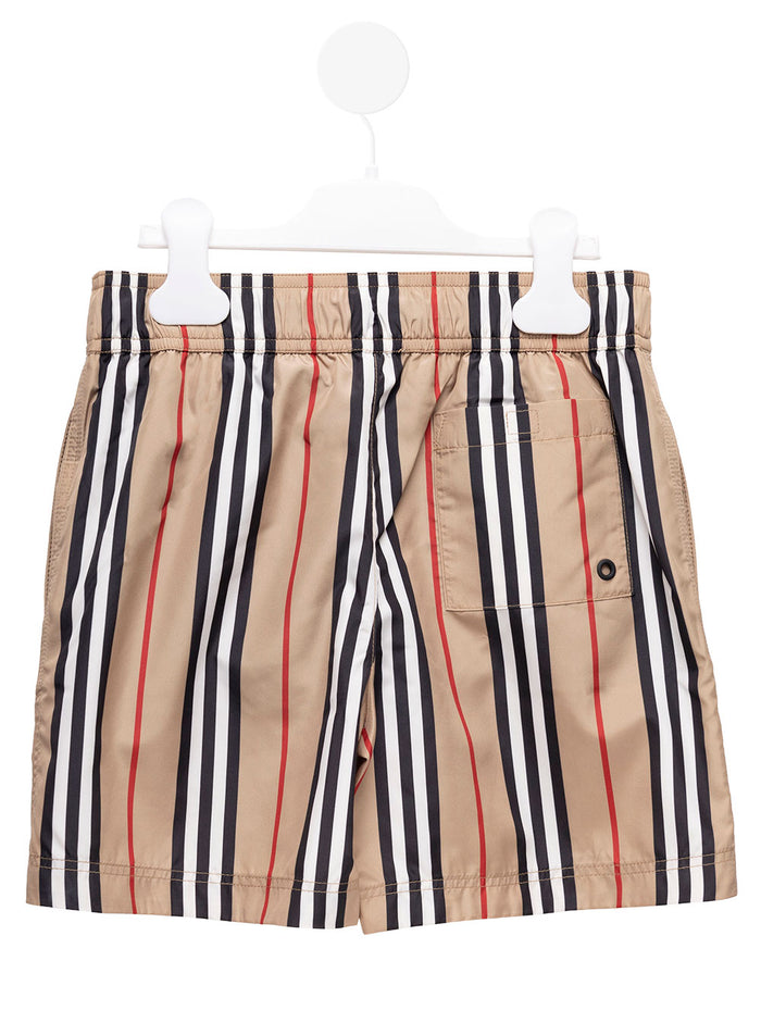 Icon Stripes Nylon Swim Shorts Burbeerry Kids Boy Beige Polyester Beachwear
