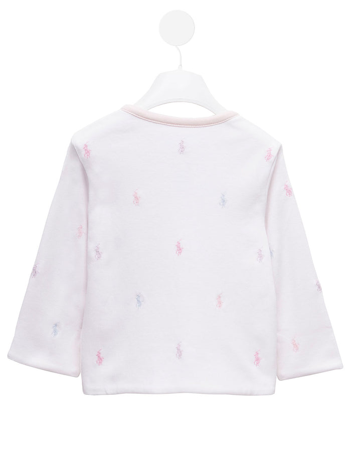 Pink Cotton Cardigan With Allover Logo Polo Ralph Lauren Kids Baby Girl Jersey