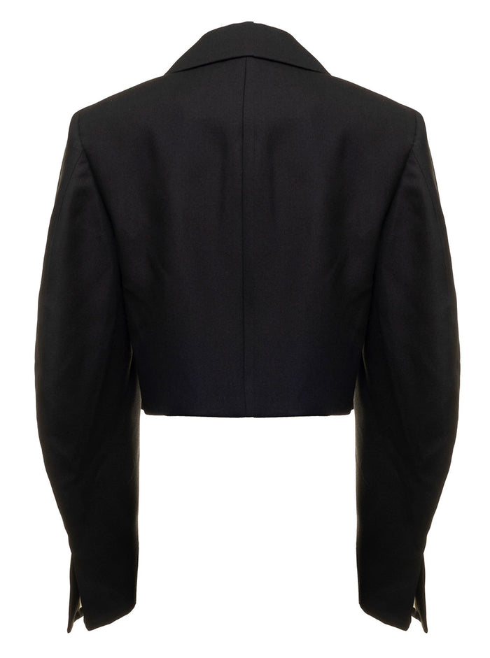 Ganni Womans Black Jacket Recycled Fabric With Metal Details Polyester Viscose Blazers