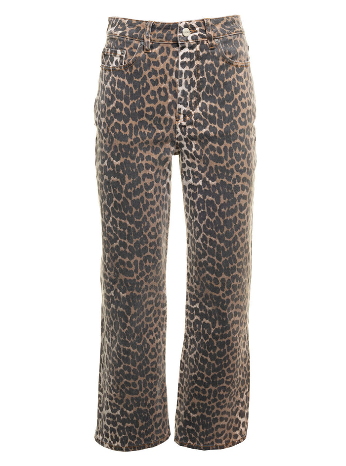 Ganni Womans Animalier Printed Denim Jeans Organic Cotton Elastane Trousers