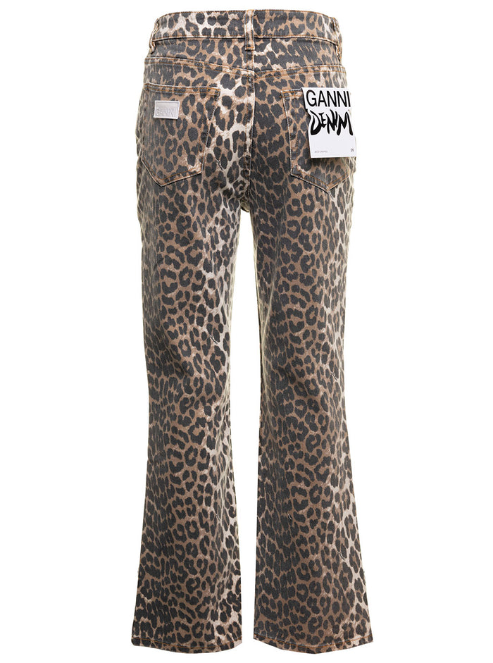 Ganni Womans Animalier Printed Denim Jeans Organic Cotton Elastane Trousers