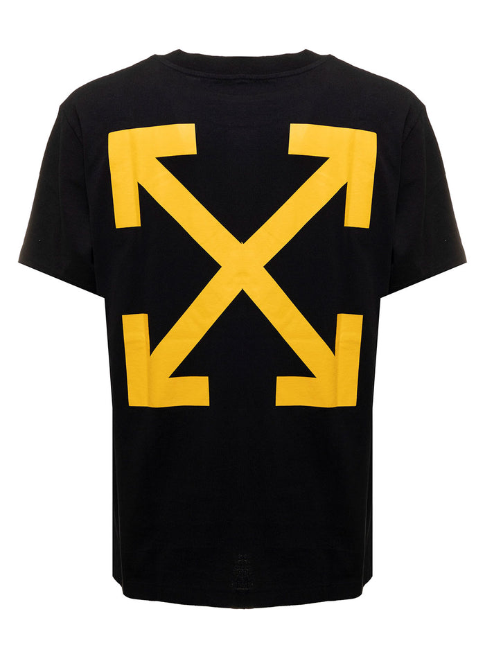 Off White Mans Black Cotton T-Shirt With Arrow Caravaggio Print Tshirts And Polo Shirts