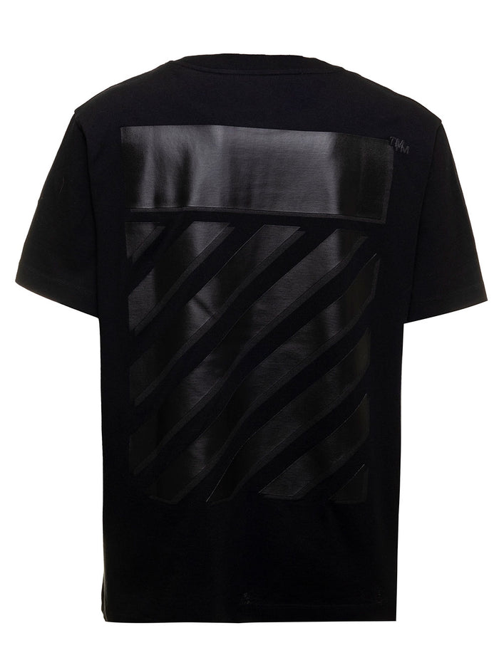 Off White Mans Black Cotton T-Shirt With Diag Print Tshirts And Polo Shirts