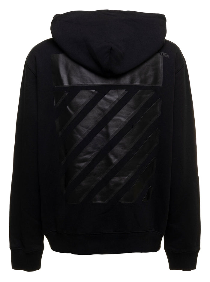 Off White Mans Black Cotton Hoodie With Diag Print Sweatshirts