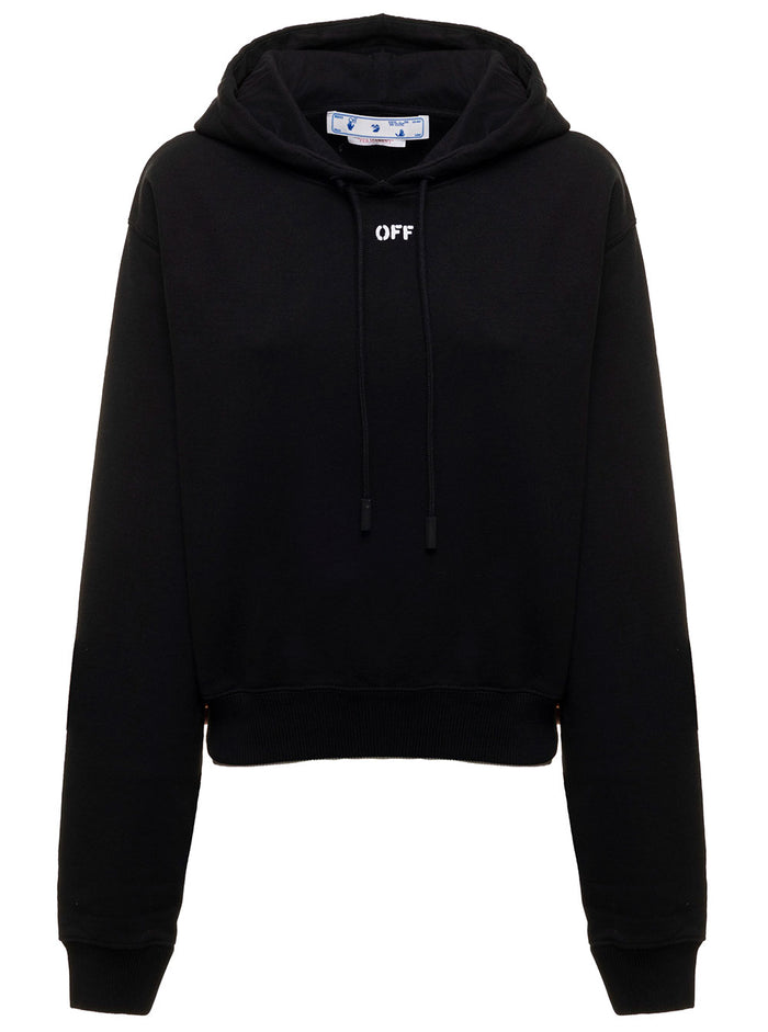 Off White Womans Black Cotton Hoodie With Logo Sweatshirts
