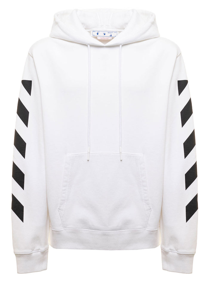 Off White Mans Arrow Diag Black And Cotton Hoodie Sweatshirts