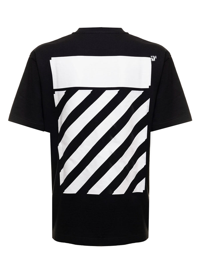 Off White Womans Black Cotton Diagonal T-Shirt With Logo Print Tshirts And Polo Shirts